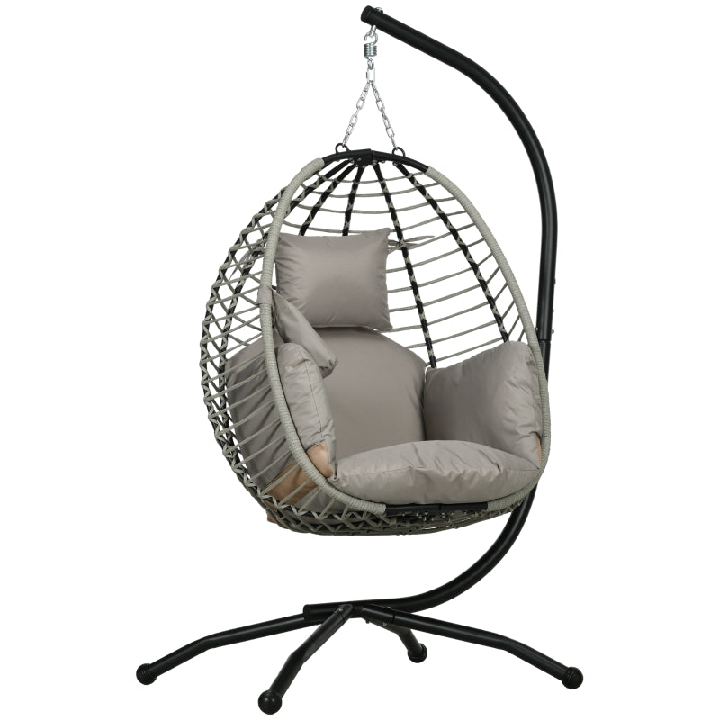 Grey Rattan Hanging Egg Chair with Seat Cushion