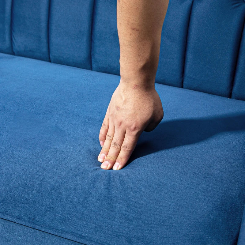 Velvet-Feel Three-Seater Sofa Bed in Blue for Stylish Living Room Comfort