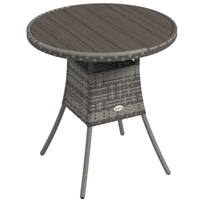 Grey 70cm 4-Person Wood-Effect Rattan Table