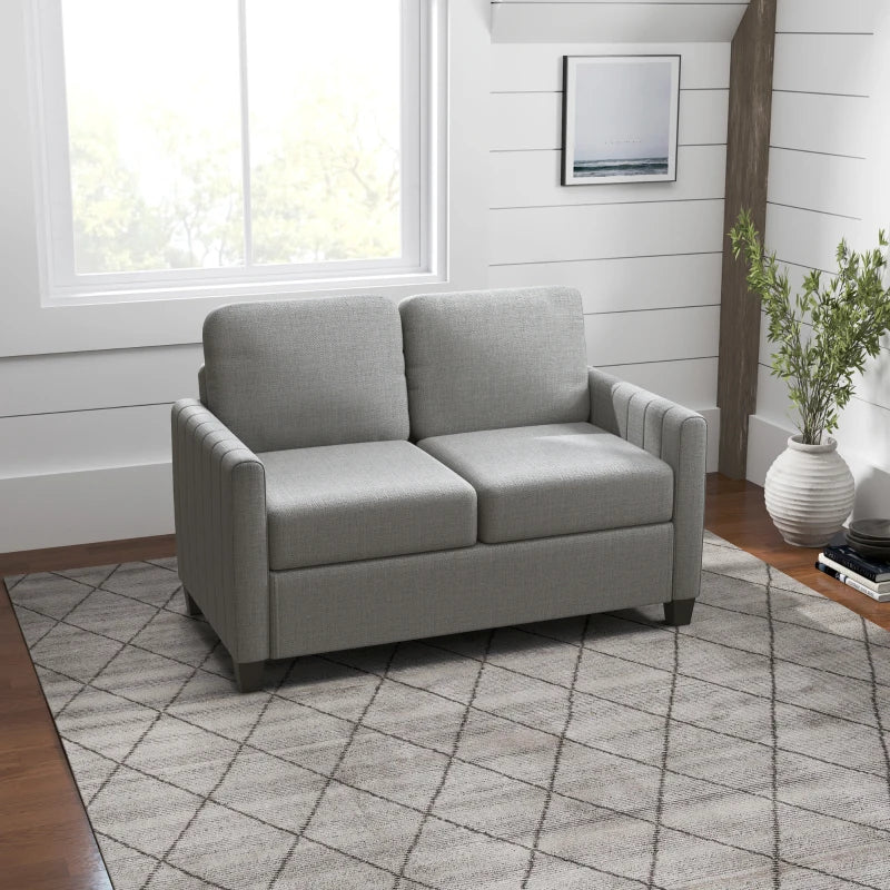 Modern Channel Tufted 2 Seater Sofa in Light Grey - Comfy Upholstered Loveseat for Living Room, Bedroom, Office
