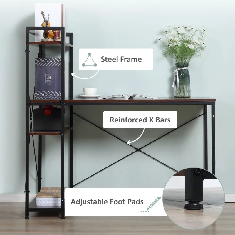 Industrial Reversible Computer Desk with Storage Shelves - Home Office Writing Desk, Easy Assembly, Walnut & Black, 120x64x121cm