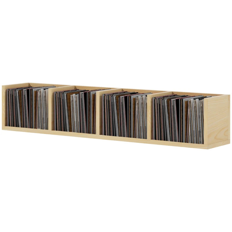 Wall Mount Media Storage Rack - 84 CD / 56 DVD/Blu-ray Organizer - 4 Cube Wooden Shelf Unit (Natural Finish)