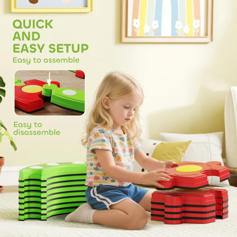Kids Balance Beam Stepping Stones Set 13 Pieces Non-slip Textured Surface for Toddlers Green