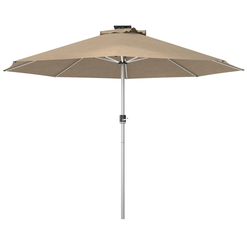 Khaki 3m Patio Umbrella with Solar-Powered LED Lights