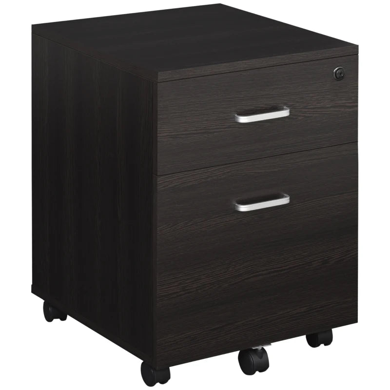 Vinsetto 2-Drawer Locking Filing Cabinet with Wheels - A4 Storage Cupboard for Home Office - Black Wood Grain