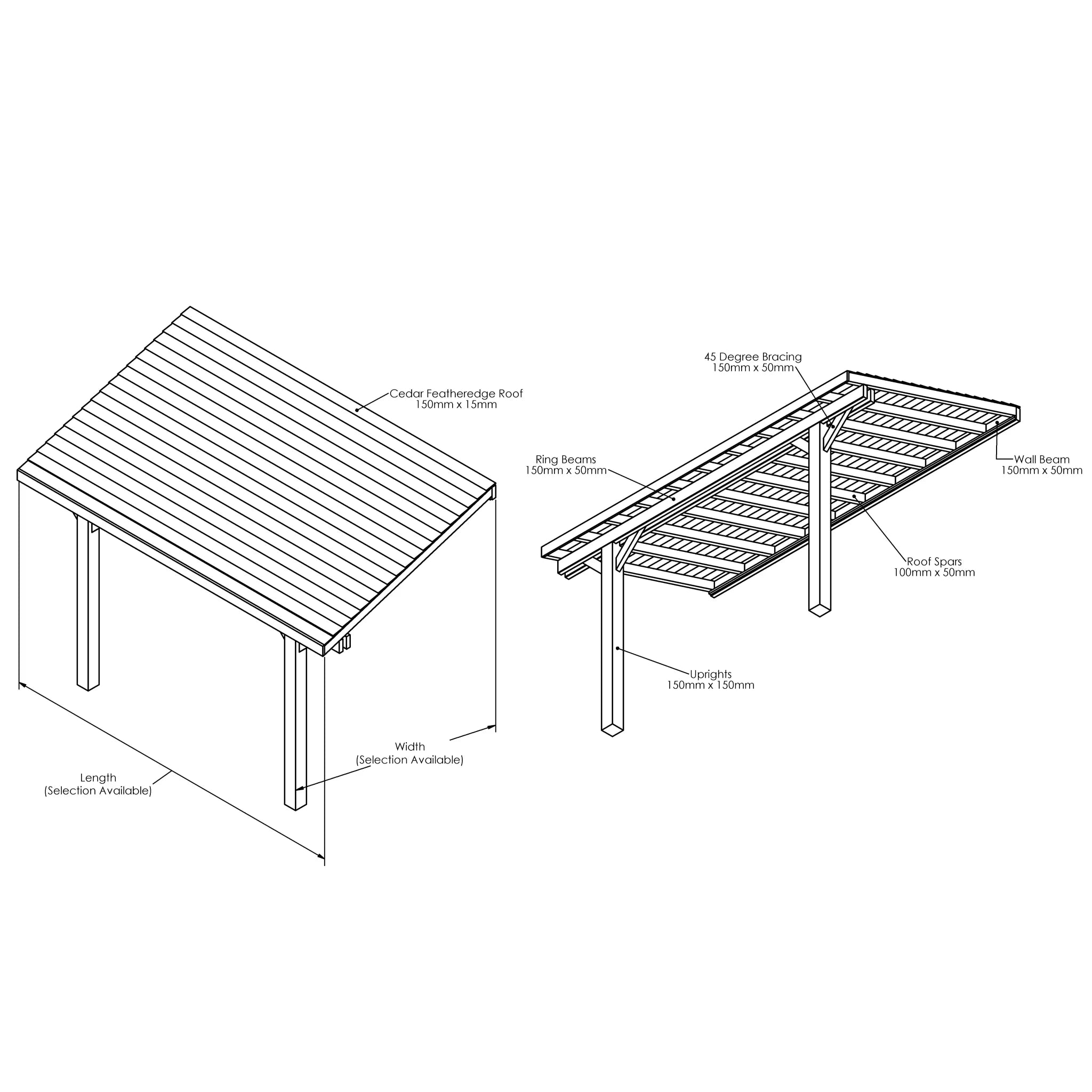 Wooden Lean-To Gazebo with Treated Featheredge Roof - Pressure-Treated Garden Structure