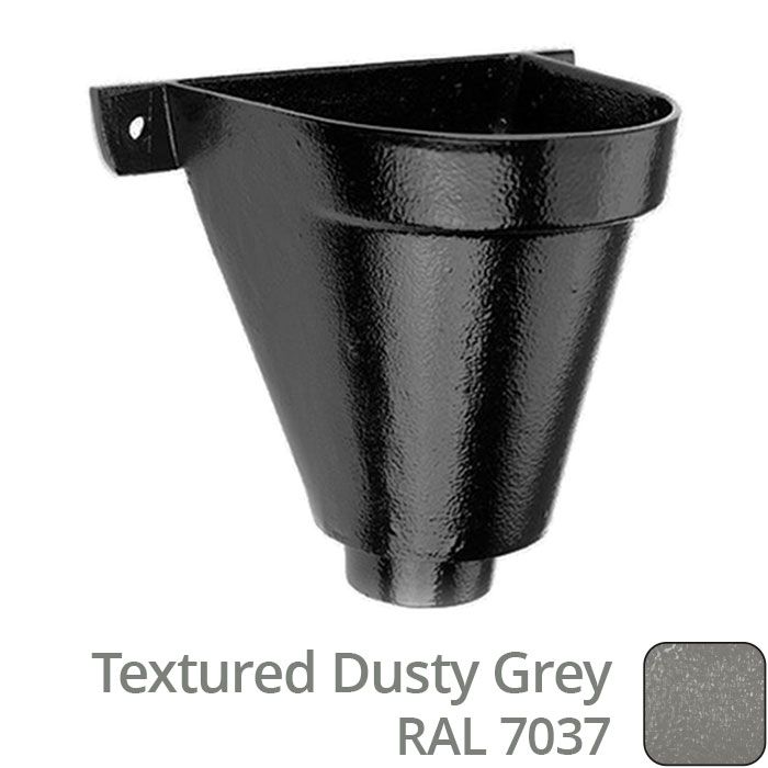Alumasc 250mm Cast Aluminium Rectangular Hopper Head 63mm (2.5") Outlet - Textured Dusty Grey RAL 7037