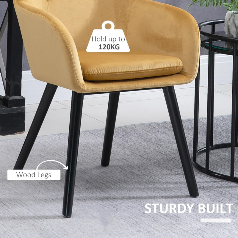 Modern Velvet-Touch Dining Chairs Set of 2 - Upholstered Leisure Chairs with Backrest & Armrests for Home Office & Kitchen - Yellow