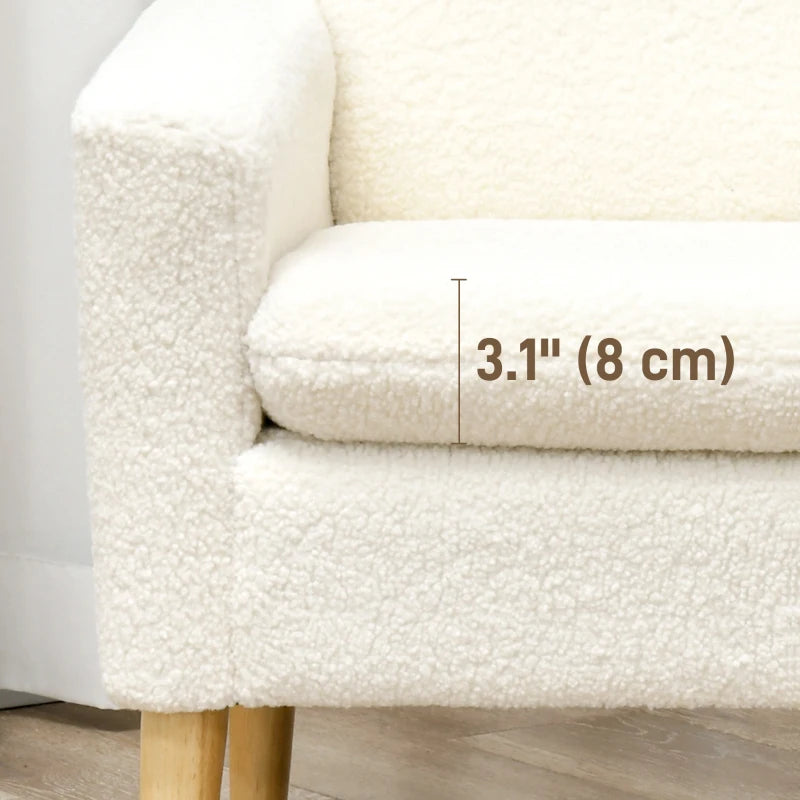 Upholstered Accent Armchair with Wooden Legs and Wide Padded Seat in Cream White, Teddy Fabric Occasional Chair
