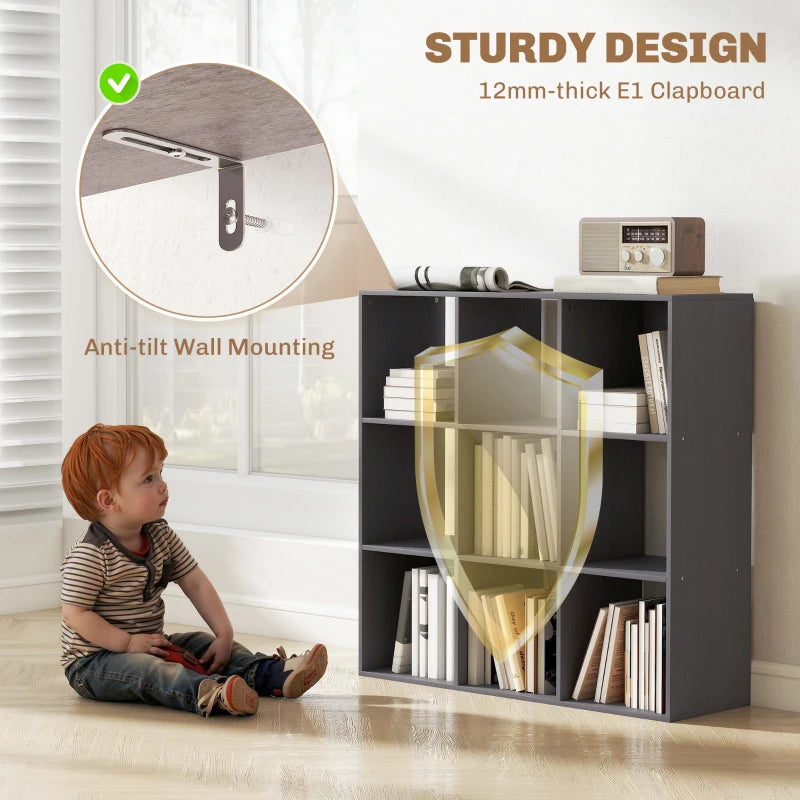 Stylish Nine-Cube Storage Shelf in Grey - Versatile Organizer for Home, Office, and Kids' Rooms - Perfect for Storage Solutions