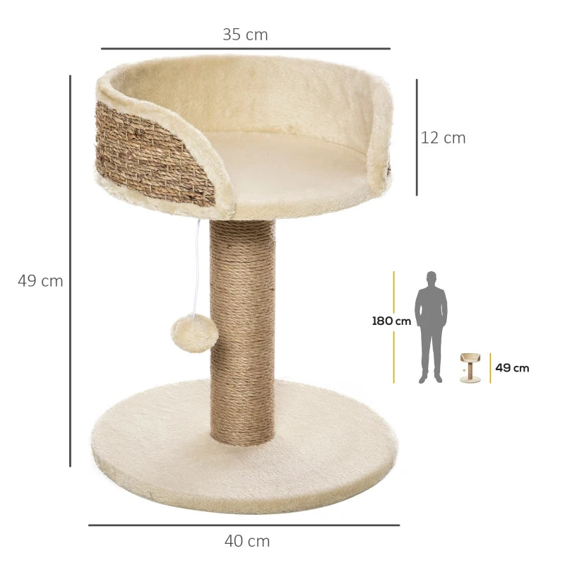Beige Cat Tree & Scratching Post for Indoor Cats - Kitten Play Tower with Climbing Stand & Dangling Ball