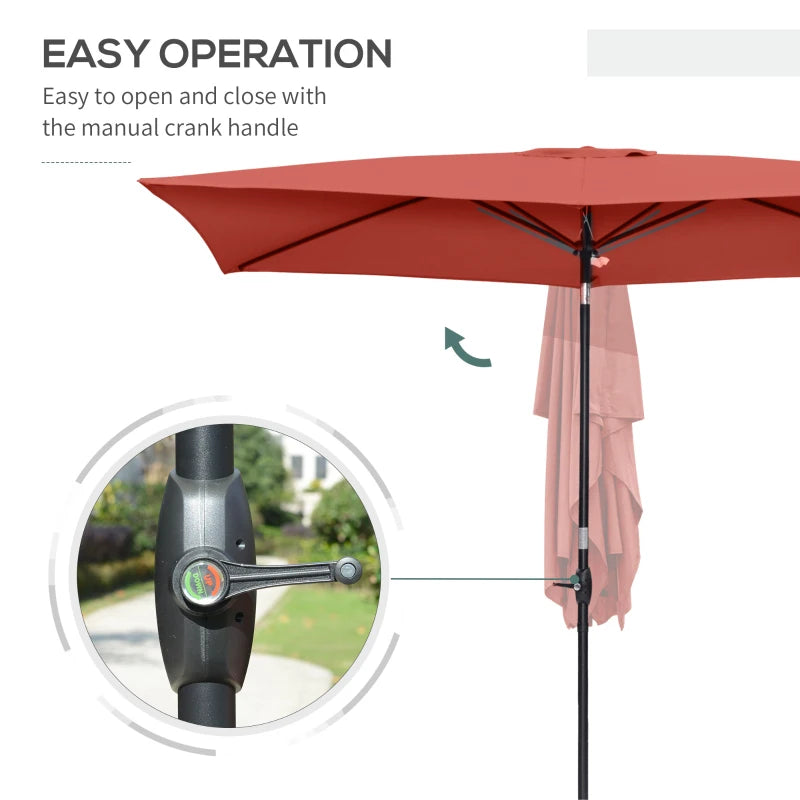 Rectangular Wine Red Garden Parasol Umbrella, 2x3m, Crank Tilt, Aluminium Pole