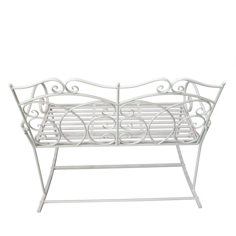 White Steel Rocking Loveseat Bench for Outdoor Gardens - 2 Seater