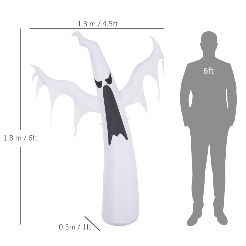 6FT Inflatable Halloween Ghost Decoration - Scary Floating Yard Lawn Decor for Outdoor Parties - 1.8m LED Lighted