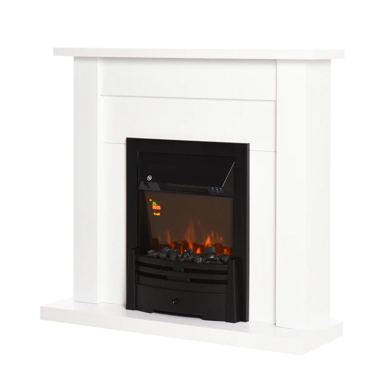 Modern Electric Fireplace Suite with LED Flames Remote Control Adjustable Heat Marble Surround