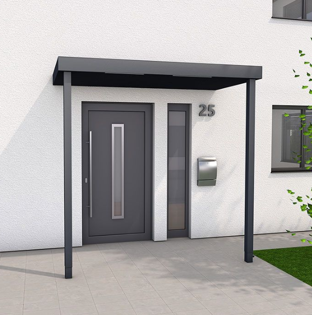 Aluminium Canopy with 2 Posts and LED Strip-light - RAL 7016 Anthracite Grey - Next Day Delivery