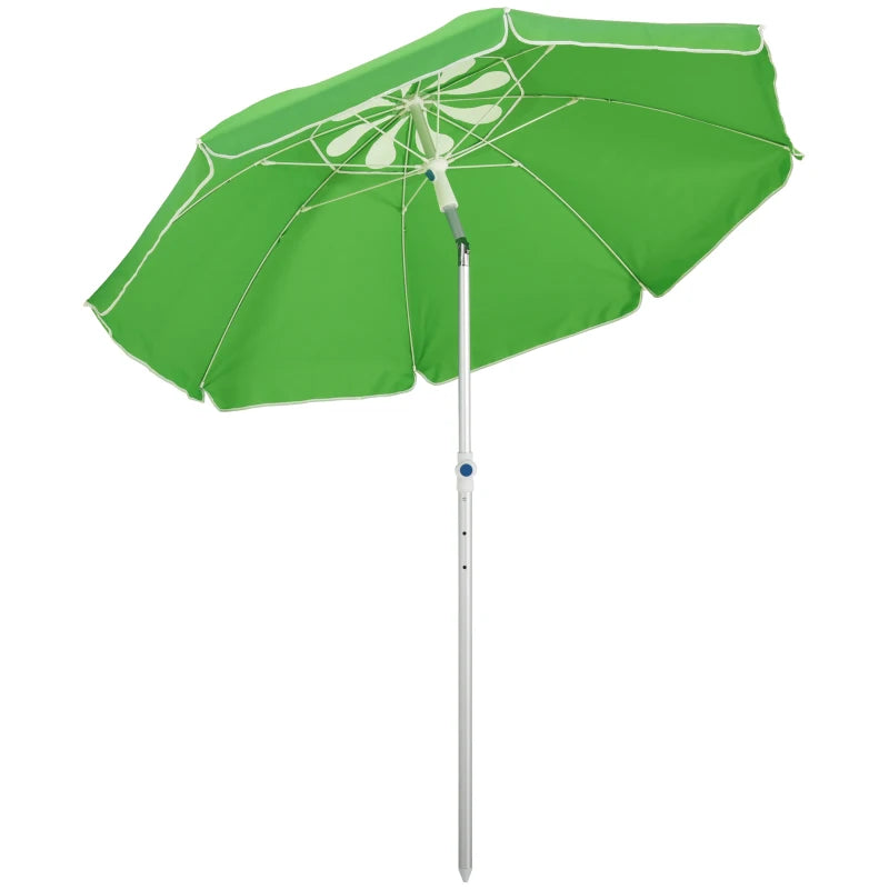 Green 2m Portable Beach Umbrella with Tilt and Adjustable Height