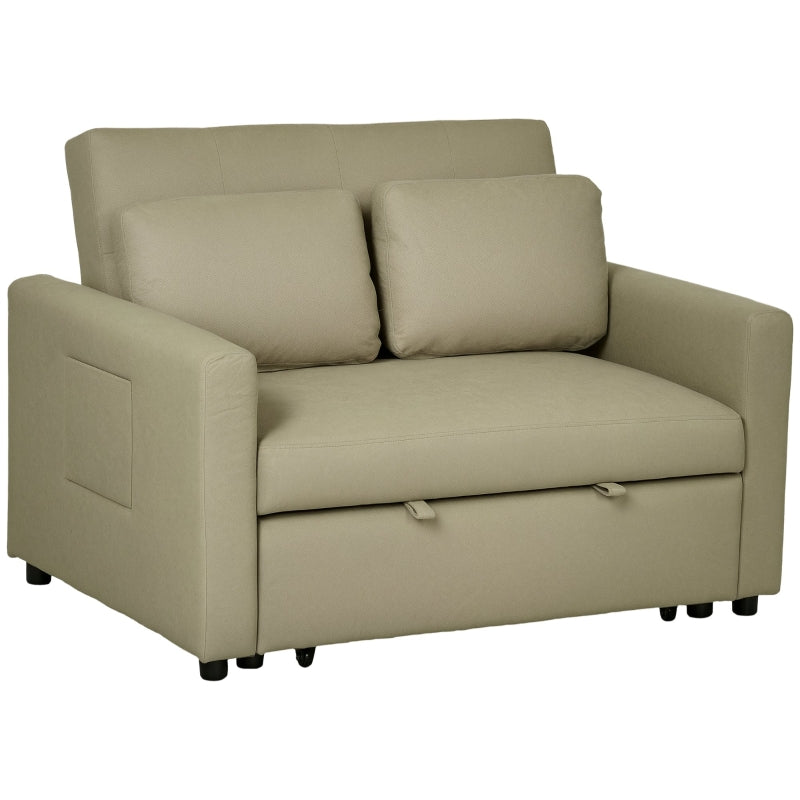 Light Brown Loveseat Sofa Bed with Cushions and Side Pockets for Living Room