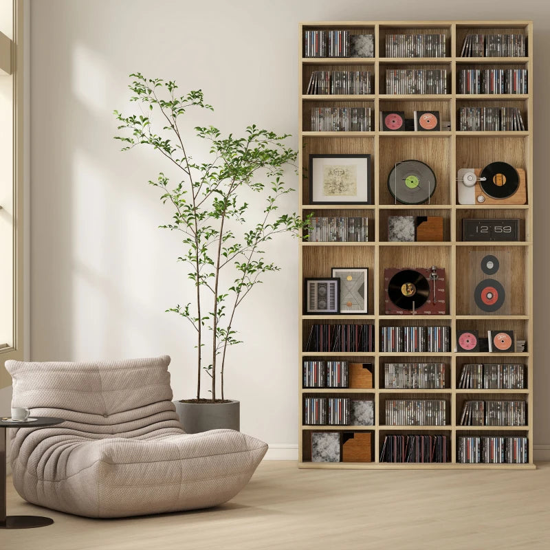 Adjustable CD Storage Unit with Oak Tone Finish, 102 x 195 cm - Perfect for Organizing Your Music Collection