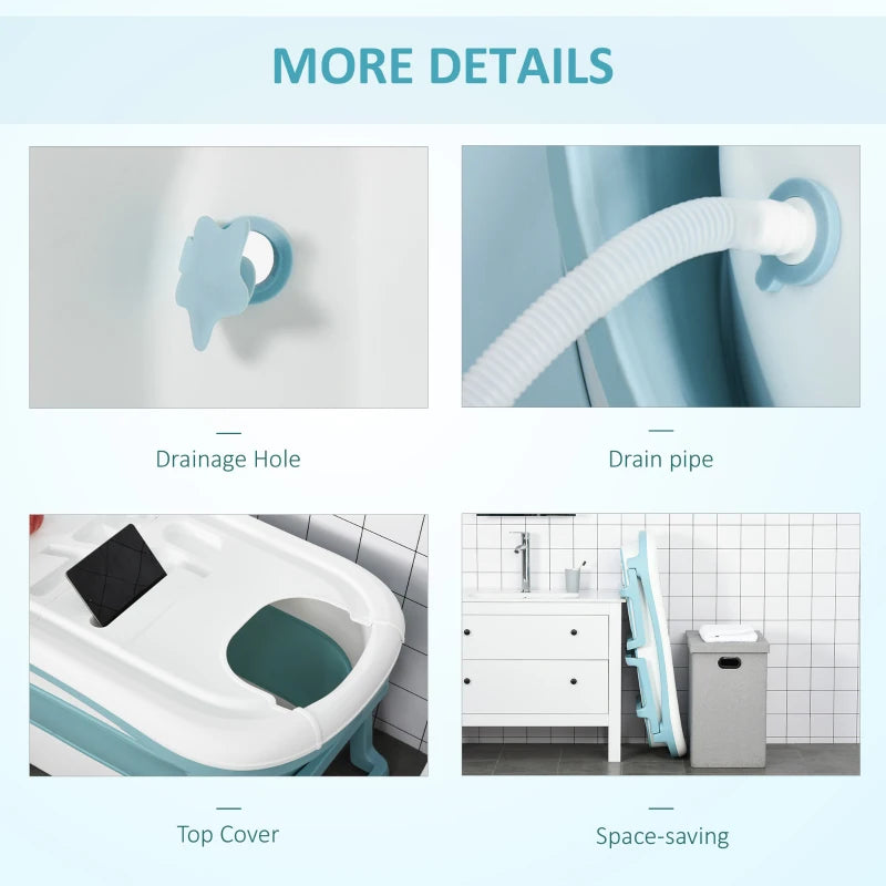 Foldable Kids Bathtub with Lid - Large Freestanding Bath Tub for Toddlers & Teens (Ages 1-12) - Home Sauna