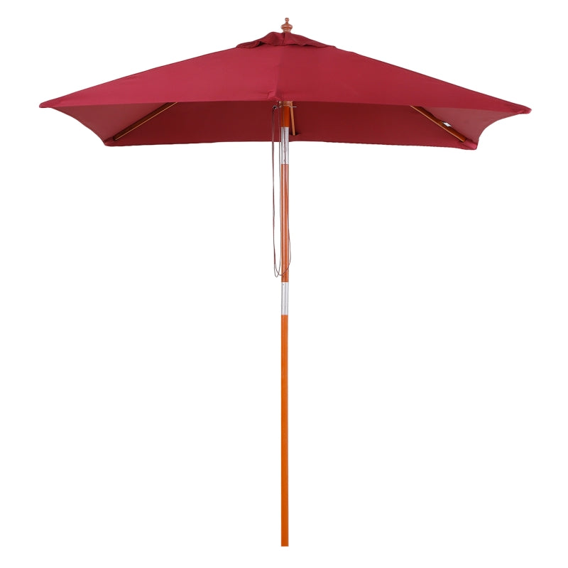 Wine Red 2m x 1.5m Tilting Garden Parasol Umbrella with Wood and Bamboo Frame