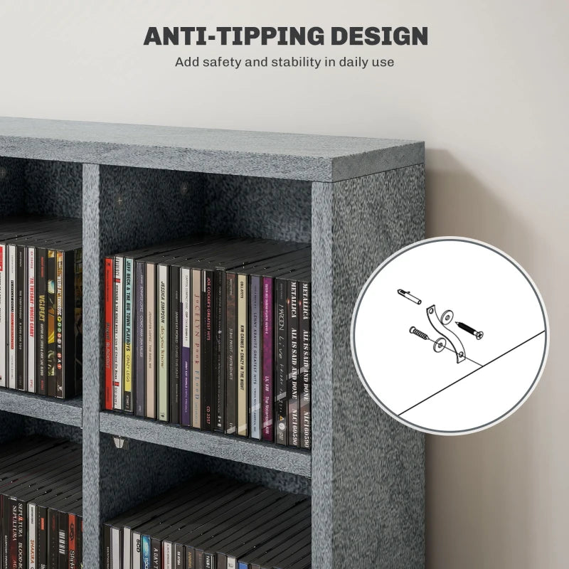 Adjustable CD Storage Unit with Shelves - 89 x 130.5 cm, Cement Grey - Modern Media Organizer for Home