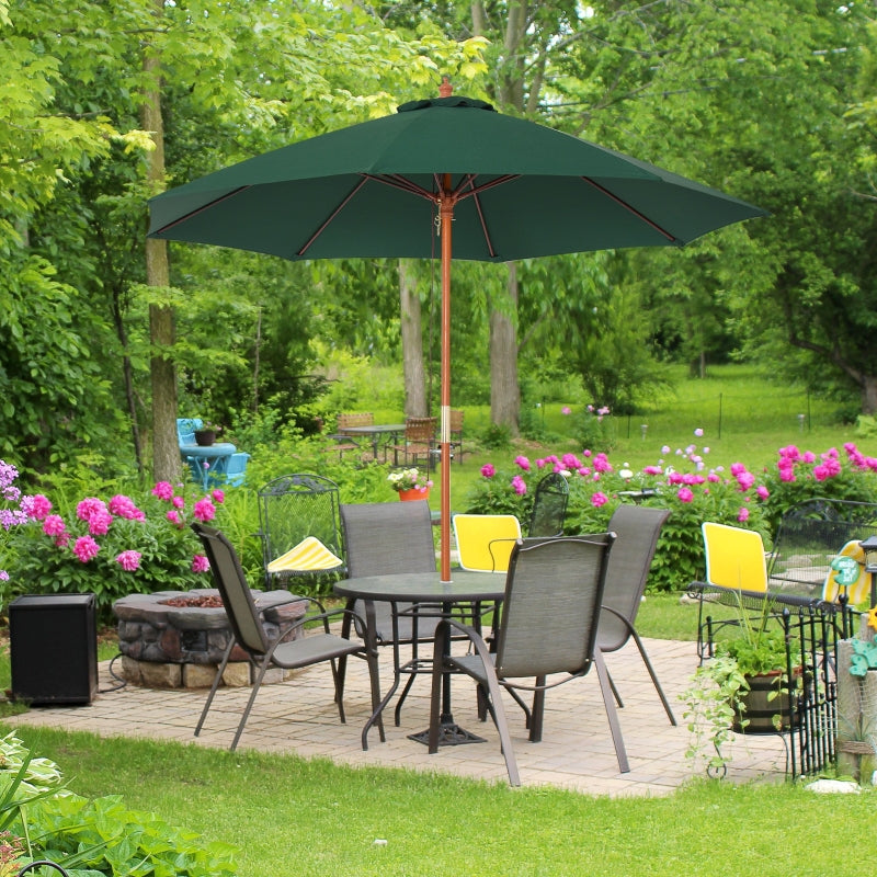 Green 2.5m Round Garden Parasol Umbrella with Wooden Pole