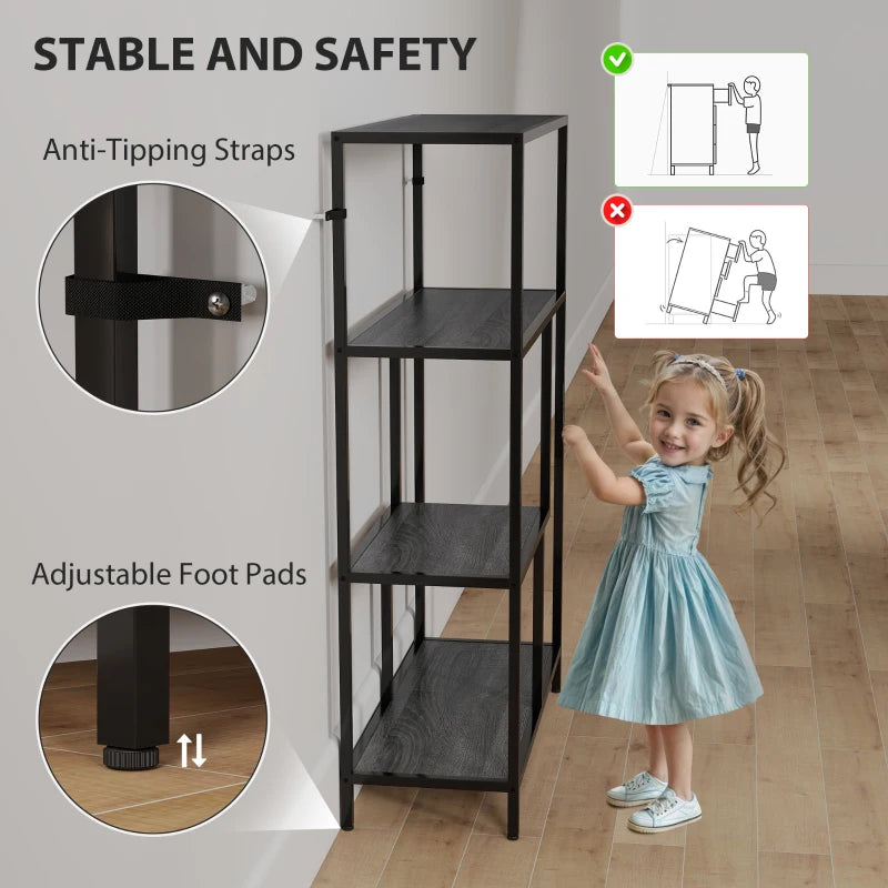 Stylish 4-Tier Charcoal Grey Bookshelf with Open Shelves - Modern Storage Solution for Home or Office