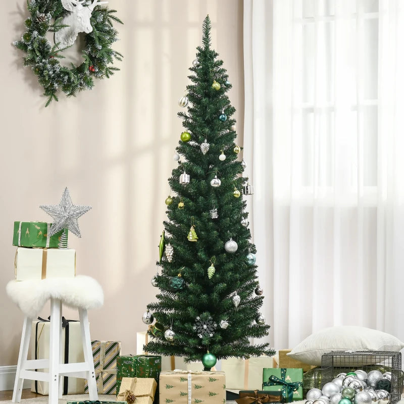 6ft Unlit Pencil Slim Artificial Christmas Tree - Realistic Green Branches with Sturdy Stand for Holiday Decor