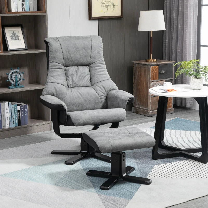 Grey Fabric Recliner Armchair with Footstool and Swivel Function for Ultimate Comfort
