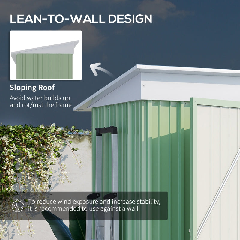 3ft x 5ft Light Green Lean-To Metal Shed