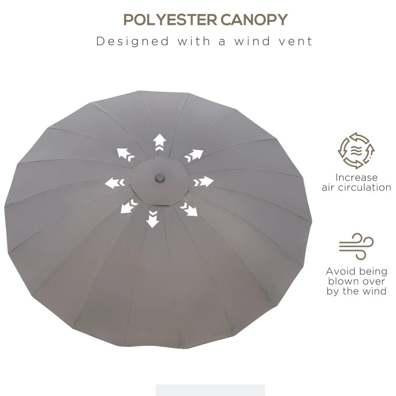 Grey 2.5m Garden Parasol Umbrella with Crank & Tilt, Outdoor Sun Shade