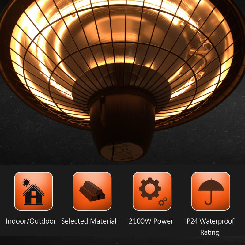 2100W Outdoor Halogen Electric Heater - Ceiling Mounted Patio Garden Warmer Light in Black - Perfect for Outdoor Comfort