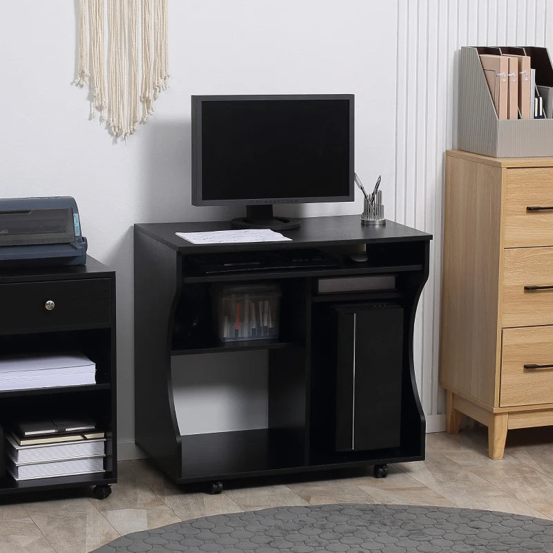 Multi-Storage Compact Work Desk on Wheels - Stylish Black Home Office Furniture for Small Spaces