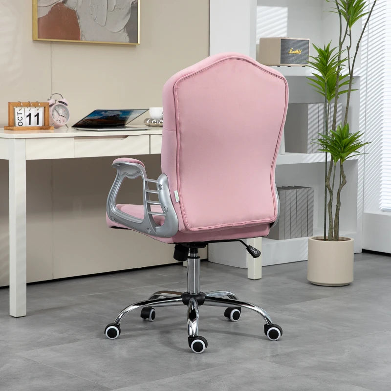 Vinsetto Pink Velvet-Feel Office Chair with Diamante Back - Stylish Ergonomic Design for Home & Office