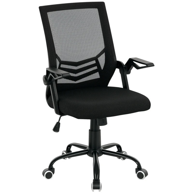 Vinsetto Ergonomic Mesh Office Chair with Flip-up Armrests, Lumbar Support & Swivel Wheels - Black Computer Desk Chair
