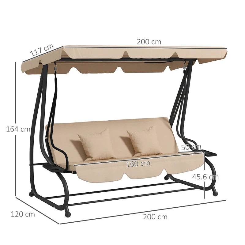 Light Brown Three-Person Garden Swing Chair with Canopy