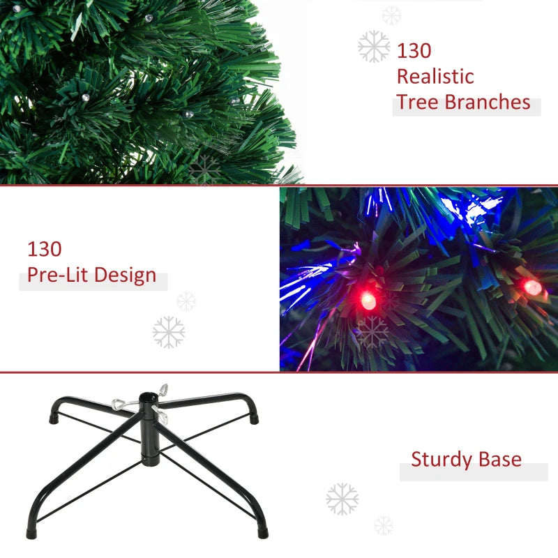 4ft Prelit Artificial Christmas Tree with Multi-Colored Fiber Optic LED Lights - Festive Holiday Home Decoration, Green Xmas Tree