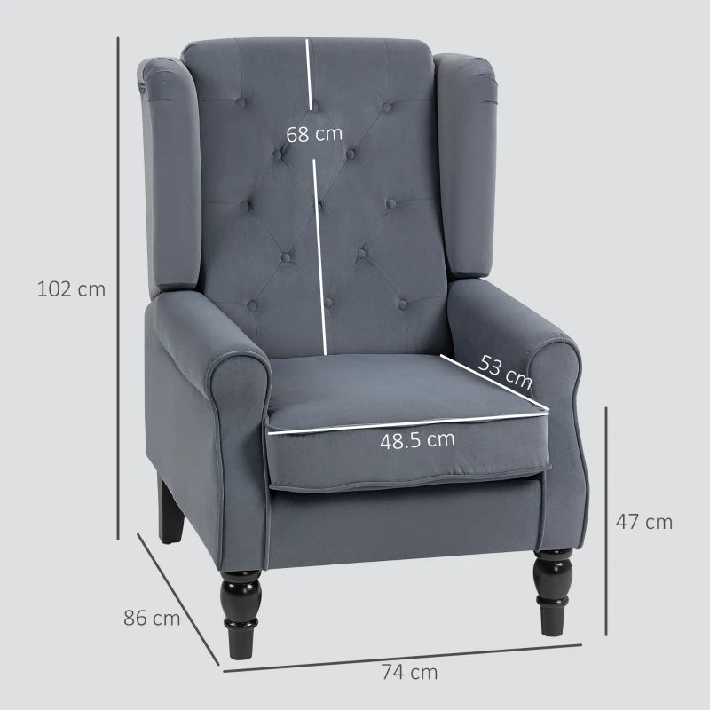 Retro Upholstered Wingback Accent Chair with Button Tufting for Living Room and Bedroom in Grey