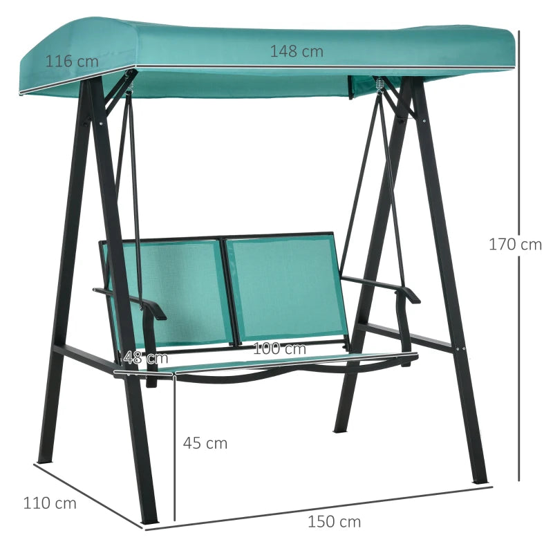 Blue 2-Seater Outdoor Swing Chair with Adjustable Canopy