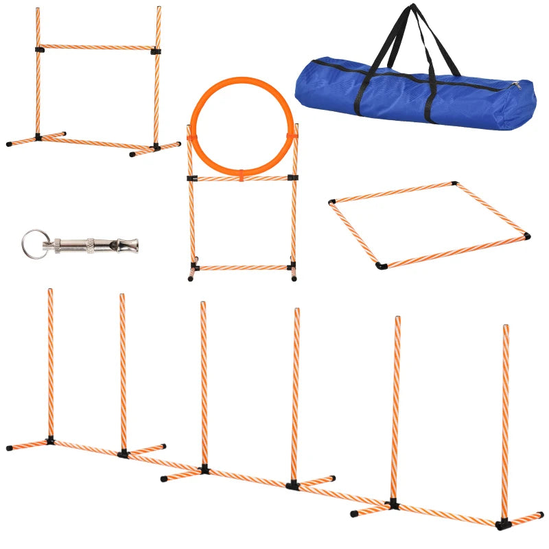 Dog Agility Training Set - Adjustable Jump Hurdles, Weave Poles, Pause Box & Carry Bag for Pet Exercise