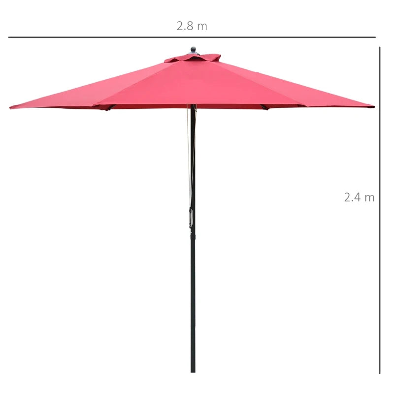 Round Wine Red Garden Parasol Umbrella - 2.8m Outdoor Sun Shade Canopy