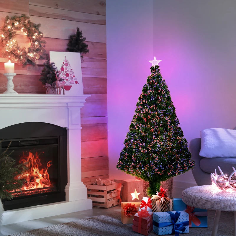 4FT Pre-Lit Fibre Optic Christmas Tree with Multi-Colour Lights & Tree Topper - Perfect Holiday Décor for Xmas