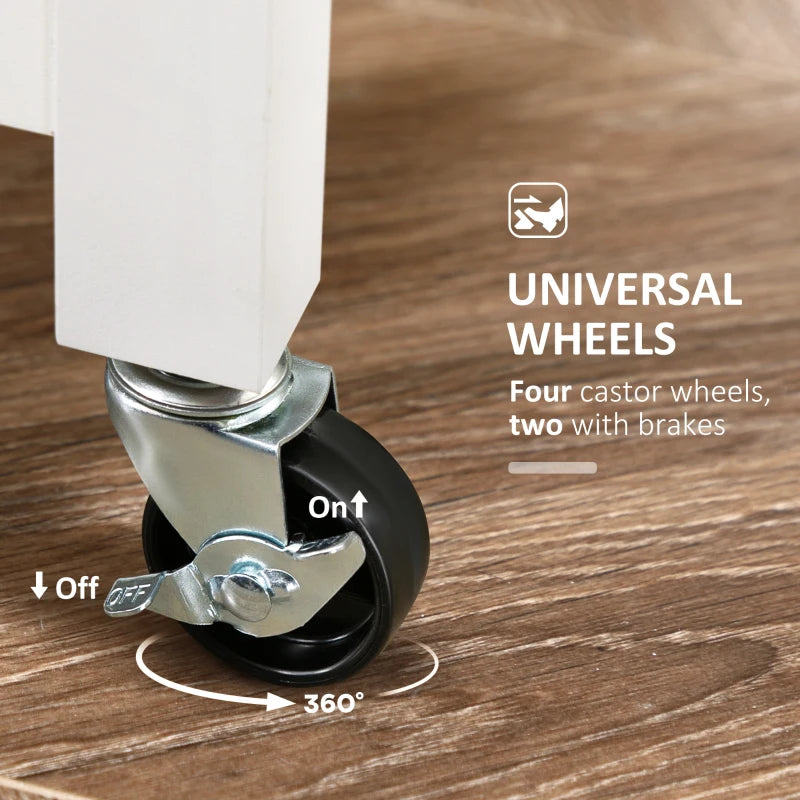 Rolling Kitchen Island Cart with Wood Top, Compact Bar Serving Trolley on Wheels, Shelves & Drawers for Home Dining - White