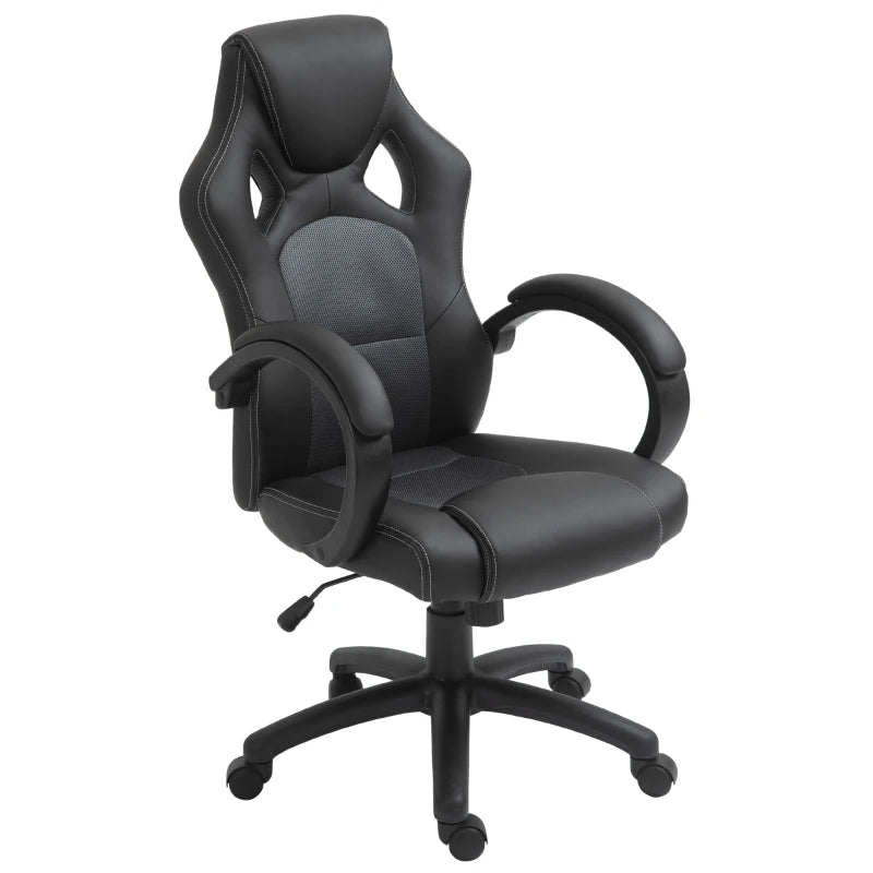 Vinsetto Black Faux Leather Swivel Office Chair with Wheels & Armrests - Ergonomic Computer Desk Chair for Home Office