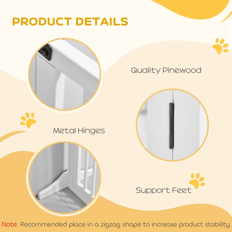 Adjustable Wooden Dog Gate - Freestanding Indoor Dog Fence Barrier, 3 Panels, Lockable, 71H x 113-166W cm, White