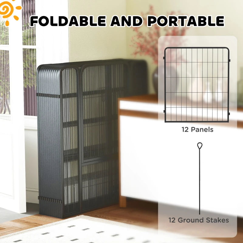 12 Panel Solid Dog Playpen with Doors for Medium Dogs 80cm High Black