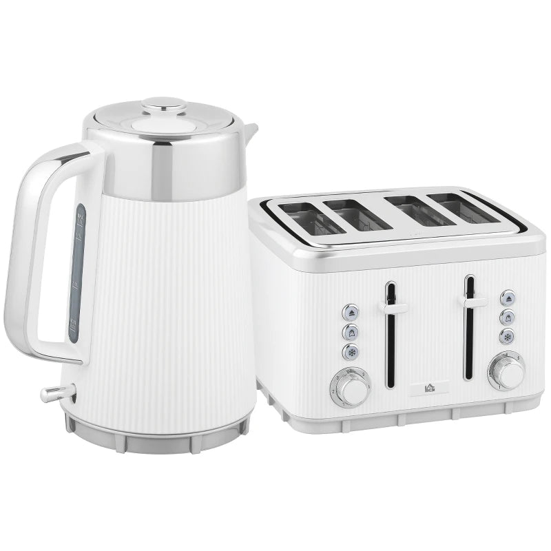 Electric Stainless Steel Kettle & Toaster Set - 3000W Fast Boil 1.7L Kettle with Strix Thermostat & 4 Slice Toaster, White