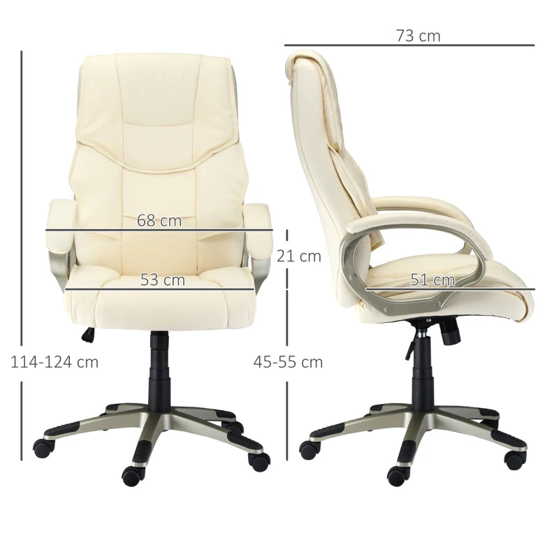 High Back Home Office Chair - Adjustable Cream White Faux Leather Desk Chair with Rocking Function