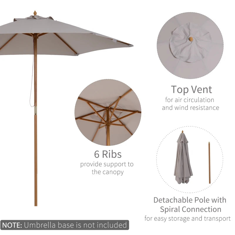 Grey 2.5m Wooden Garden Parasol Sun Shade